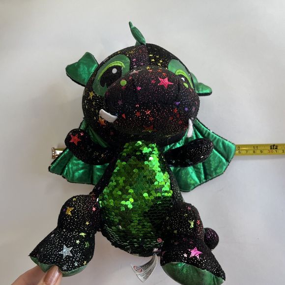 Caravan Softoys Green Drogo Dragon II Plush Colorful Stars Reversible Sequin 10" - Picture 11 of 13
